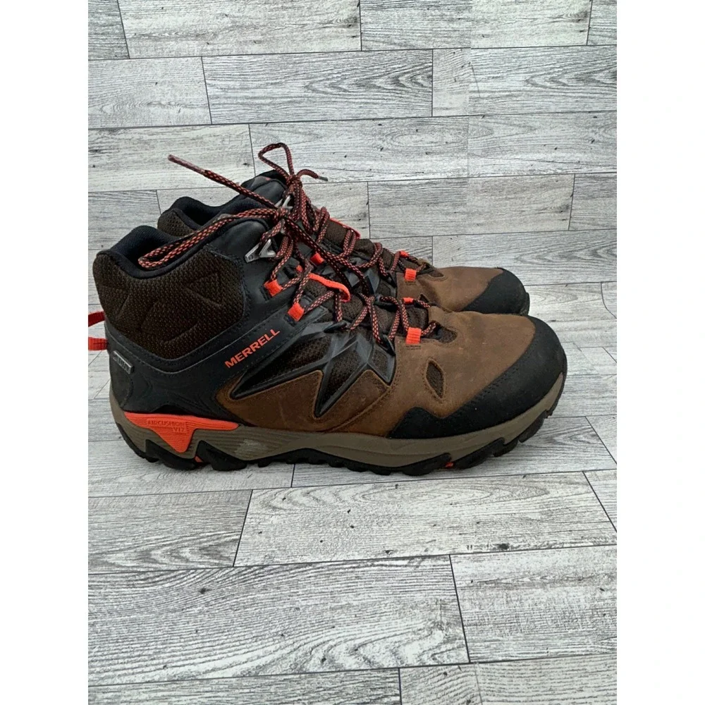 Merrell Clay Performance Men Sz 11.5 Hiking Boots Brown Orange Waterproof J09397